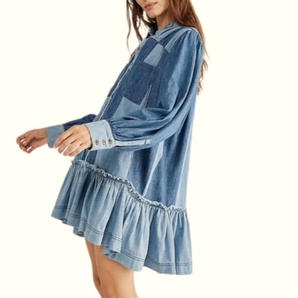 FREE PEOPLE Sun Burst Denim‎ Mini Dress Size XSMALL - Picture 8 of 16